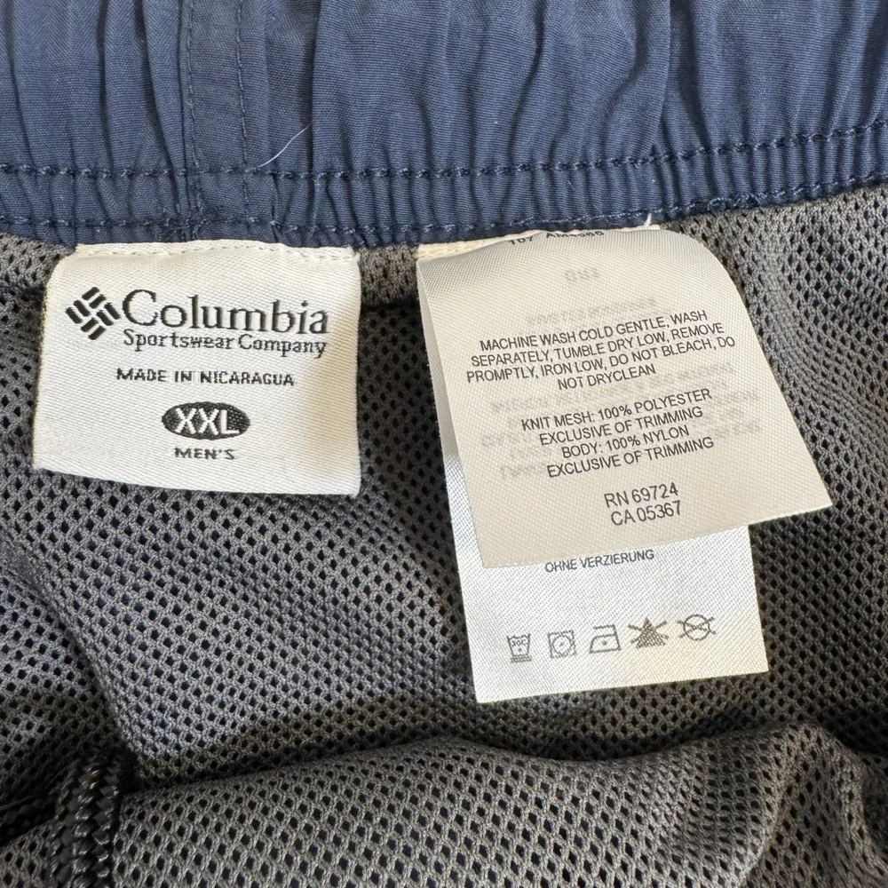 Columbia Mens Navy Blue Nylon Cargo Shorts Elastic Waist Belted XXL
